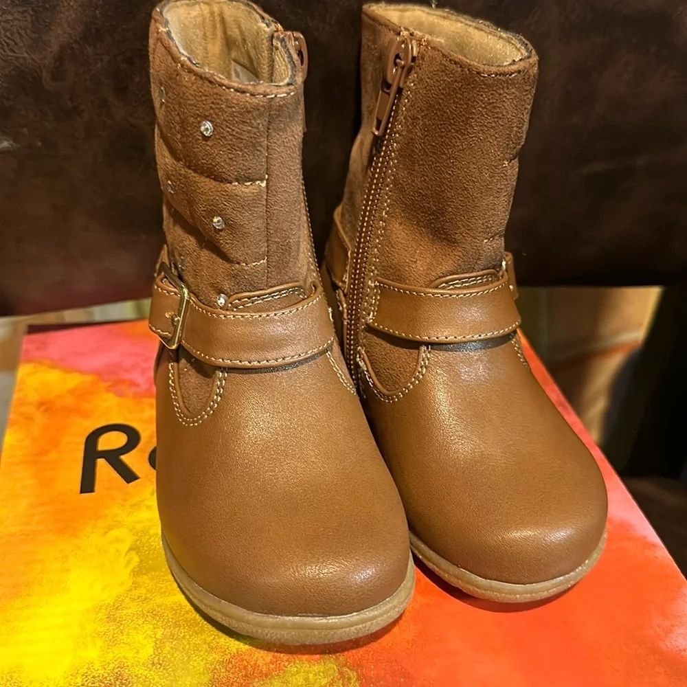 RACHEL SHOES CAMILLA BOOTS: COGNAC: NEW IN BOX: SIZE 6
